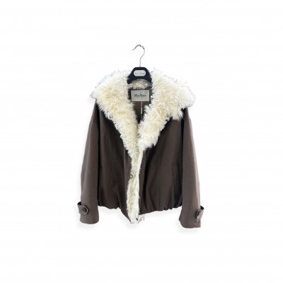 MAX MARA COTTON CANVAS FUR JACKET BROWN 